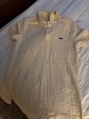 Lacoste Men's Polo Shirt in Pale Yellow with Green Crocodile
